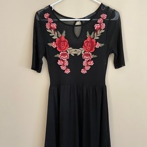 Rose Embroidered Black Sheer Top Dress